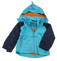 Azurovo-tmavomodrá šusťáková jarní bunda s kapucí- žralok Impidimpi