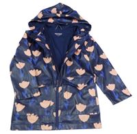 Tmavomodrá nepromokavá podšitá bunda so srdiečkami a kapucňou ANYDAY