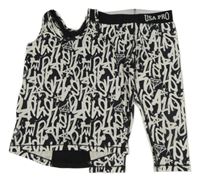 2 Set - Černo-bílý sportovní top s grafity + capri legíny USA pro