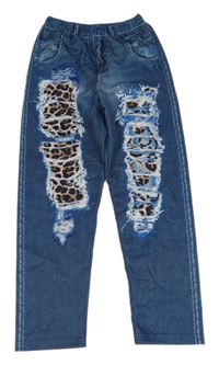 Modré legíny s leopardím vzorem 