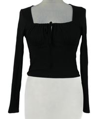 Dámské černé žebrované crop triko s hranatým výstřihem Asos