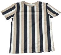 Béžovo-bielo-čierne pruhované tričko s nápisom Shein