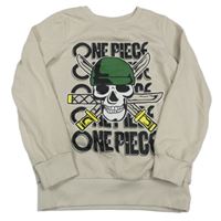 Béžová mikina s lebkou a nápisy 