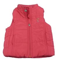 Ružová šušťáková zateplená vesta s výšivkou