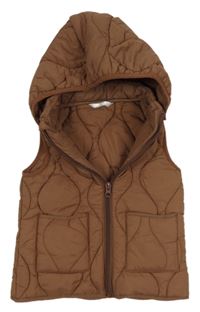 Hnedá prešívaná šušťáková zateplená vesta s odopínacíá kapucňou Smile