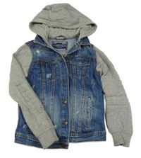 Modrá rifľová bunda s mikinovou kapucňou Zara