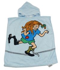 Svetlomodré froté pončo s Pippi a kapucňou
