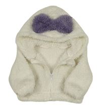 Smetanová chlupatá propínací mikina s kapucí s mašlí Shein