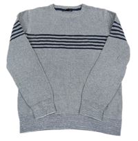 Sivo-tmavomodrý melírovaný sveter s pruhmi C&A