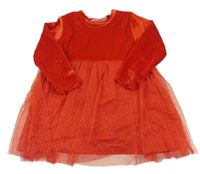 Červené plyšovo/tylové šaty s bodkami Ergee