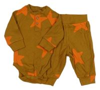 2set - Hnědé žebrované body s hvězdami + tepláky Next