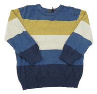 Tnavomodro-okrovo-smetanovo/světlešedý pruhovaný melírovaný sveter PRIMARK