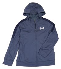 Tmavomodrá sportovní propínací funkční mikina s logem a kapucí Under Armour