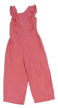 Ružový nohavicový letný overal s volánikmi F&F