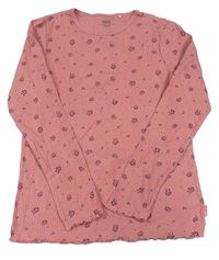 Ružové rebrované tričko s kvietkami Yigga