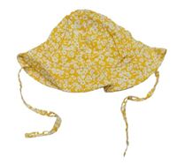 Žltý plátenný klobúk s kvietkami zn. H&M