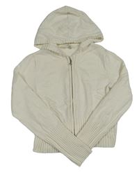 Smetanový propínací crop svetr s kapucí H&M