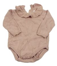 Světlerůžové pletené body s bambulkami a volánky 