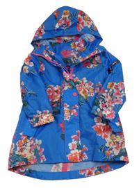 Zafírová šušťáková parka s kvetmi a kapucňou Joules