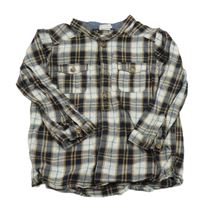Tmavomodro-béžovo-bílá kostkovaná košile H&M