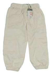 Nové - Smotanové plátenné cargo cuff nohavice Primark