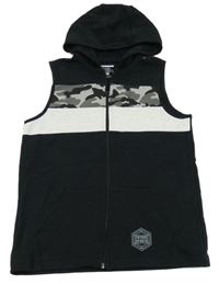 Čierno-sivá tepláková vesta s kapucňou F&F