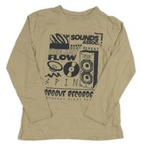 Béžové triko s deskou a reproduktorem Primark