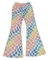 Bielo-farebné flare nohavice Shein