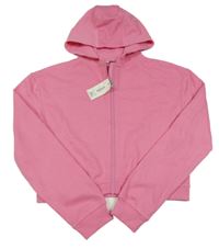 Nové - Ružová prepínaci crop mikina s kapucňou E-vie