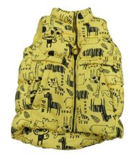 Žlutá šusťáková prošívaná zateplená vesta se zvířátky So Cute