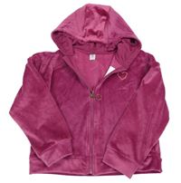 Ružová plyšová prepínaci crop mikina so srdiečkom a kapucňou Tu