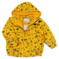 Žlutá nepromokavá jarní bunda s bagry a kapucí Kiki&Koko