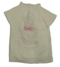 Smotanová pletená vesta s medvedíkom a mašlou