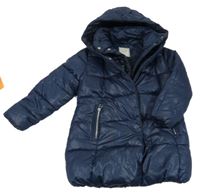 Tmavomodrý šusťákový prošívaný zimní kabát s kapucí Next 