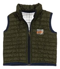 Olivová šusťáková prošívaná zateplená vesta s nápisem 