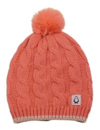 Oranžová vzorovaná pletená podšitá čepice s bambulí Lupilu