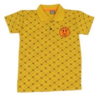 Žluté vzorované polo tričko se smajlíkem 