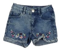 Modré riflové kraťasy s kytičkami Kiki&Koko