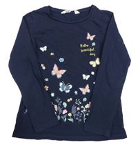 Tmavomodré triko s motýly H&M