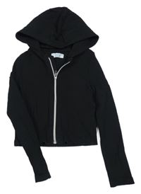 Čierna rebrovaná prepínaci crop mikina s kapucňou Primark