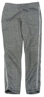 Čierno-svetlošedá -staroružové kockované vzorované tregínové nohavice so strieborným pruhom Matalan