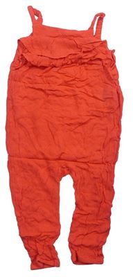 Červený mačkaný nohavicový overal s volánikmi zn. H&M