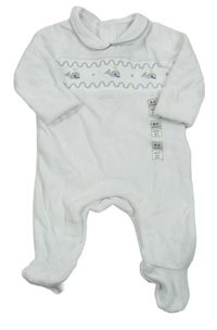 Biely zamatový overal s velrybami a golierikom M&S