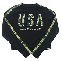 Čierne crop tričko s nápismi a army pruhmi New Look