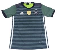 Tmavošedo-černo-khaki pruhovaný melírovaný funkční fotbalový dres Deutscher Adidas