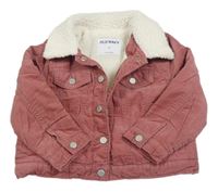 Starorůžová manšestrová zateplená bunda s huňatým límečkem OLD NAVY