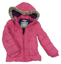 Tmavoružová prešívaná šušťáková zimná bunda so srdiečkami a kapucňou s kožešinou M&S