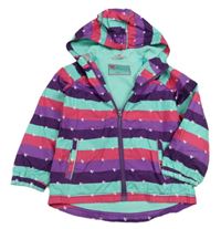 Pruhovaná šušťáková jarná bunda so srdiečkami a kapucňou Topolino