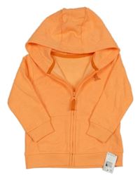 Nové - neonově oranžová melírovaná propínací mikina s dinosaurem a kapucí St. Bernard