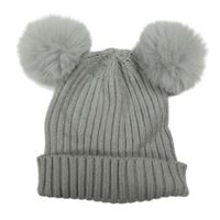 Šedá melírovaná žebrovaná úpletová čepice s bambulemi Matalan